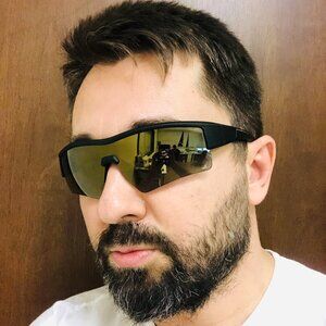 Men Sunglasses Gold Mirror Lens Sports Shades Retro Style Classic Helf Rim Lente